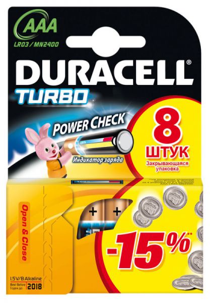 Батарейка Duracell Turbo LR03-8BL AAA (8шт. уп)